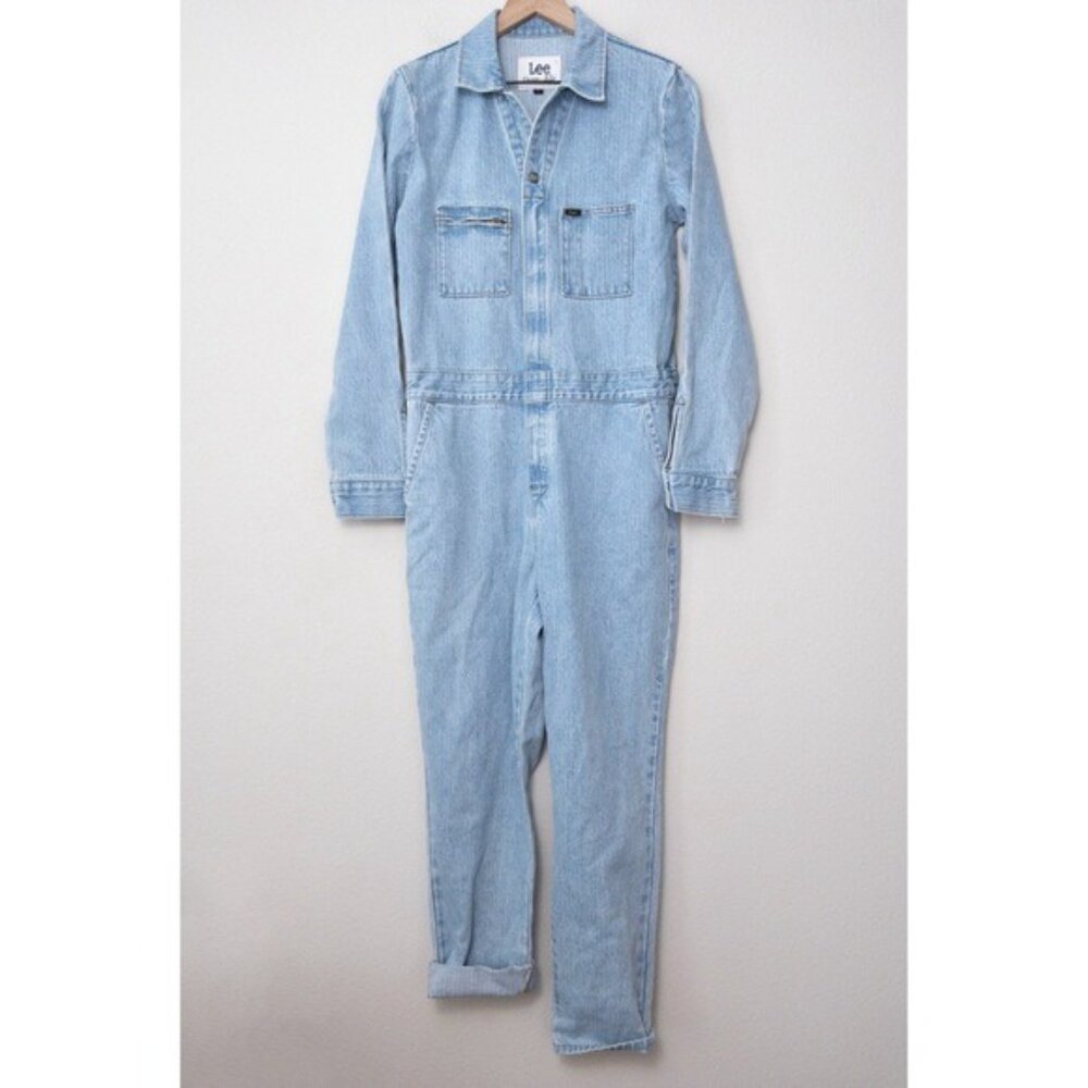 NWT Free People x Lee Union-Alls Coverall Denim Jumpsuit S Sky Blues Stripe - Picture 3 of 16
